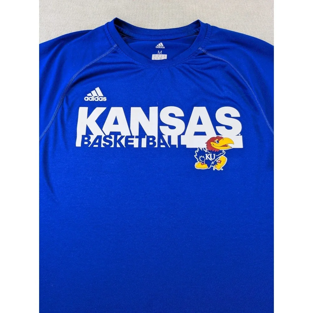 Kansas Jayhawks Shirt Mens Medium Blue Adidas Basketball Training Long Sleeve